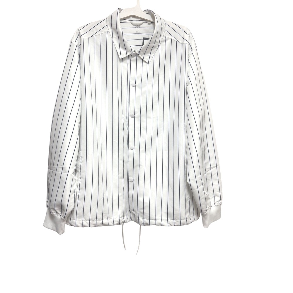 DSG‎ Mens Coach's Jacket XL Pinstripe Pure White Water Repellent Snap Front New